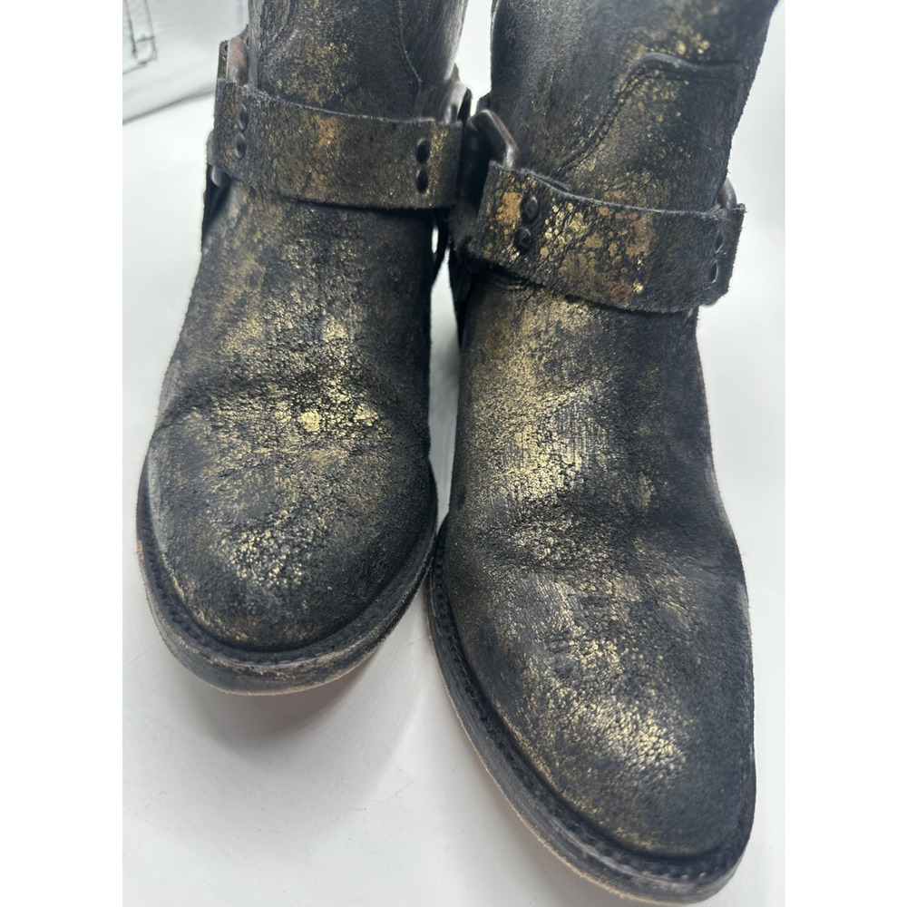 Freebird By Steven Phlow Ankle Boots-black & Gold Metallic W/Harness Women 10 - Picture 2 of 7